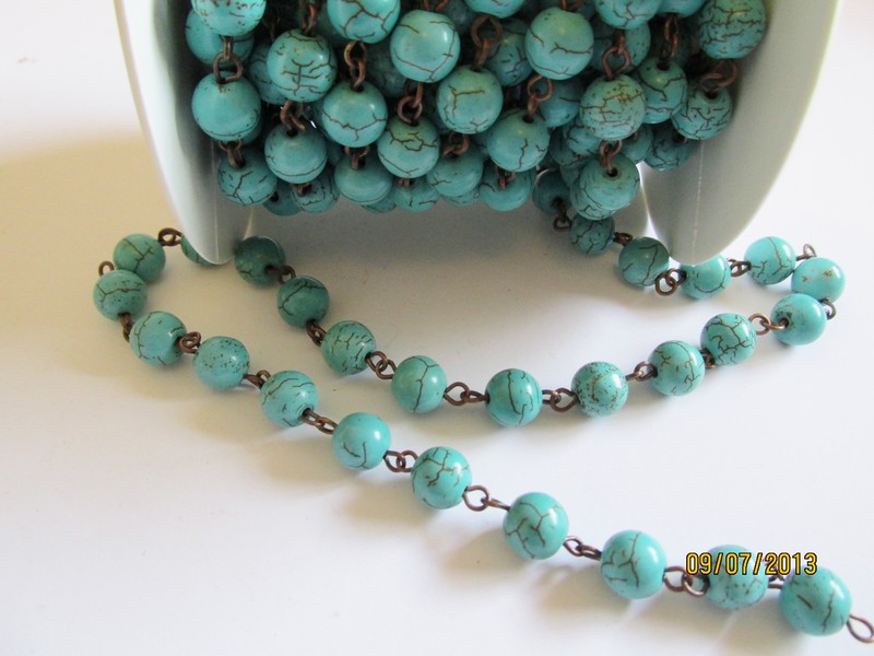(image for) Bead chain - Turquoise - Bronze (1 foot ) #TurqPC-8